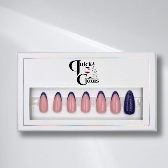 Elegant Almond Press-On Nails – Purple Tips with Glitter Constellation Design - Picture 3 of 4